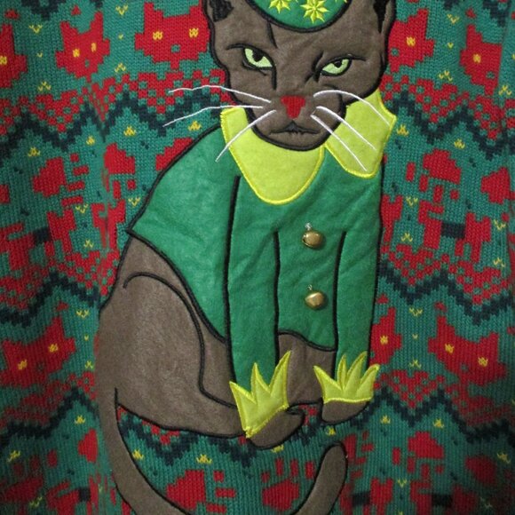 33 Degrees NEW Christmas sweater ugly w/cat in Elf suit soft & stretchy size M - Picture 6 of 11